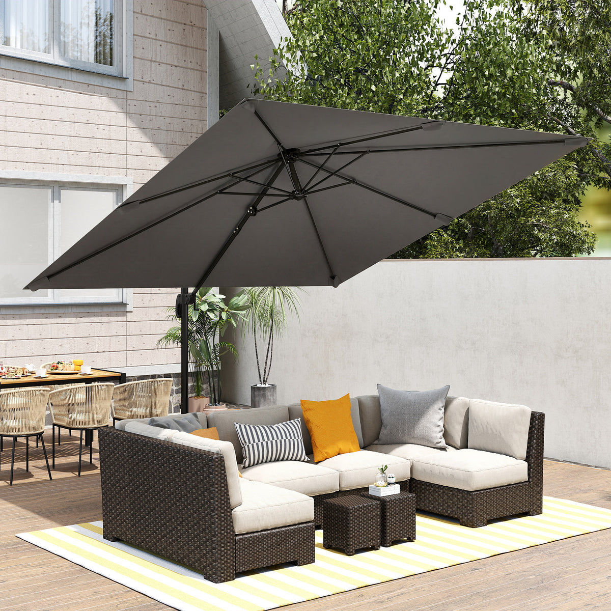 10 FT Patio Umbrella, UPF 30+ Shade with Crank Handle, Khaki-Patio Umbrellas-DECOROLALA