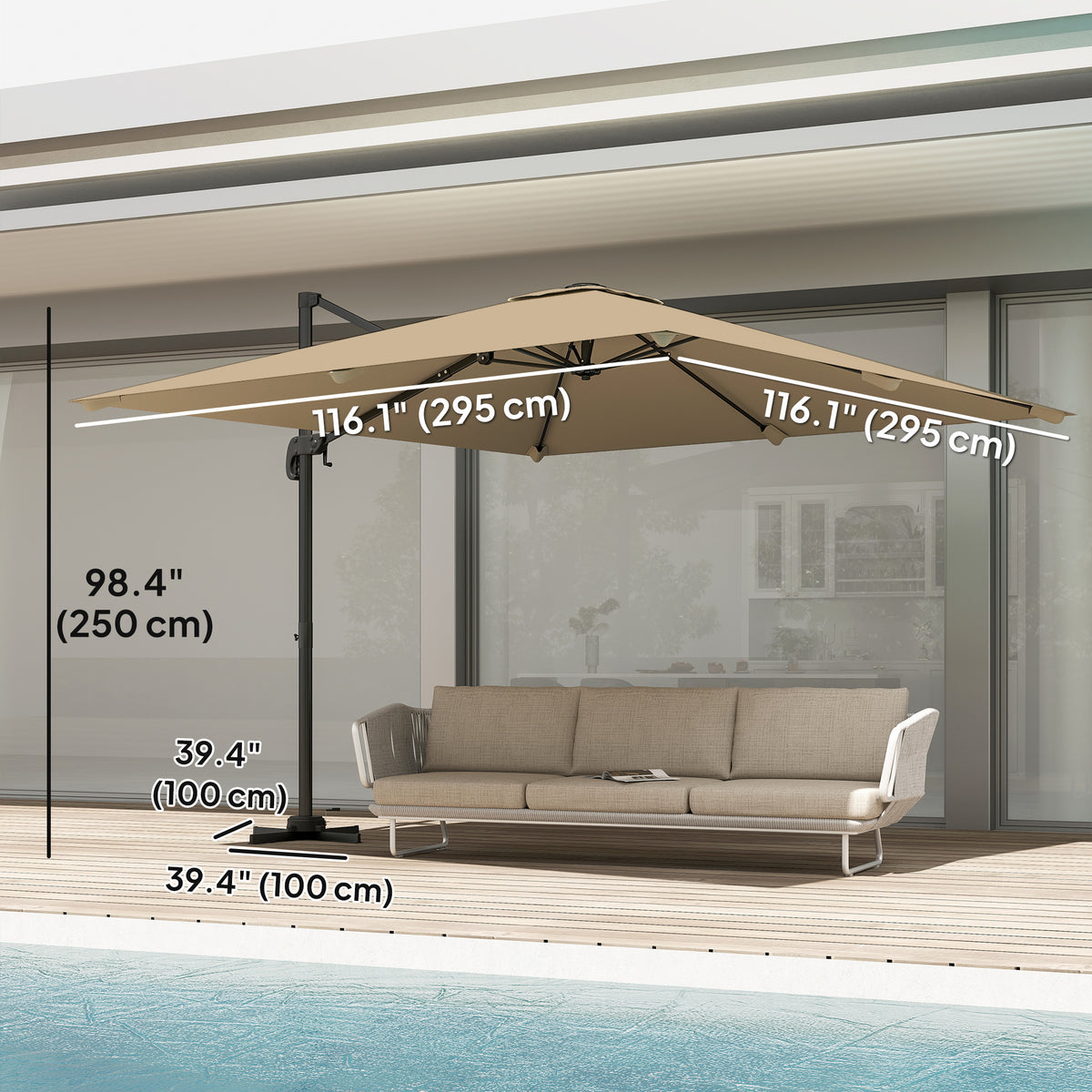 10 FT Patio Umbrella, UPF 30+ Shade with Crank Handle, Khaki-Patio Umbrellas-DECOROLALA