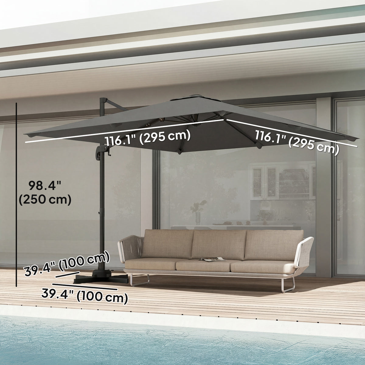 10 FT Patio Umbrella, UPF 30+ Shade with Crank Handle, Khaki-Patio Umbrellas-DECOROLALA