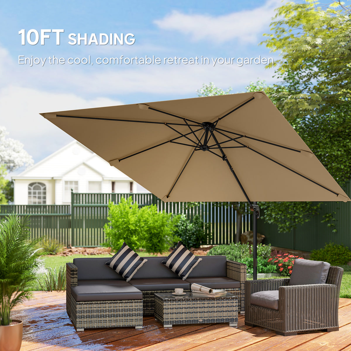 10 FT Patio Umbrella, UPF 30+ Shade with Crank Handle, Khaki-Patio Umbrellas-DECOROLALA