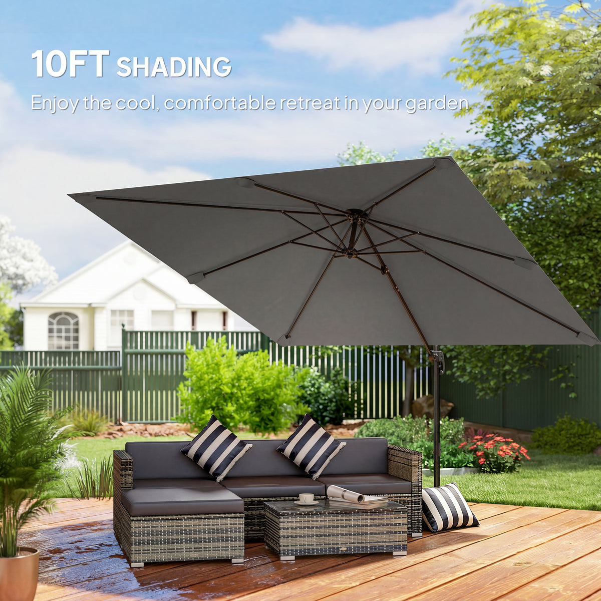 10 FT Patio Umbrella, UPF 30+ Shade with Crank Handle, Khaki-Patio Umbrellas-DECOROLALA