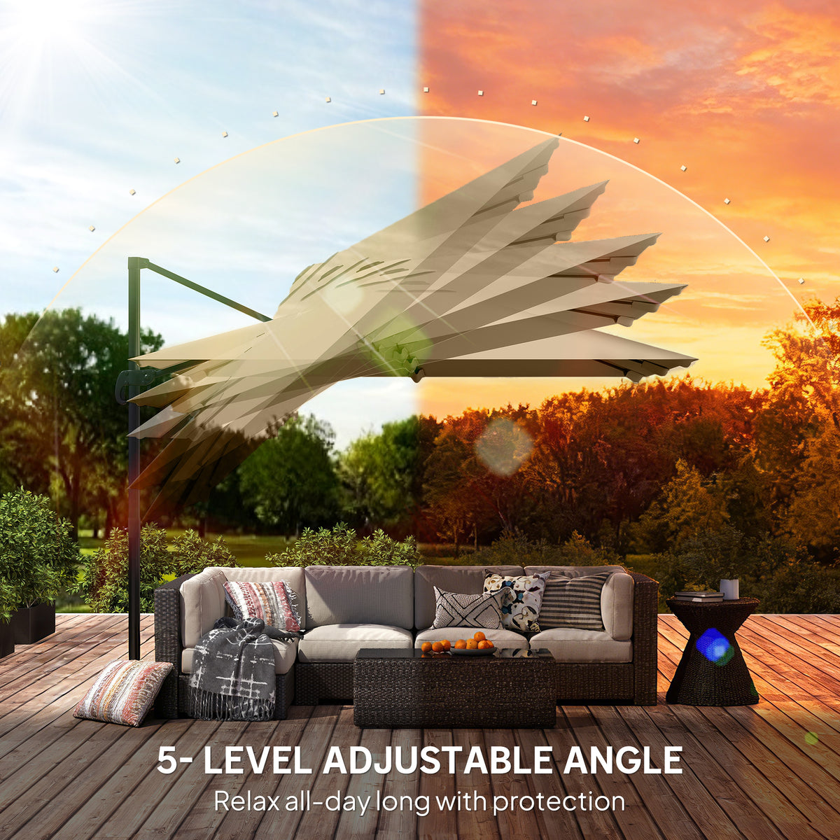 10 FT Patio Umbrella, UPF 30+ Shade with Crank Handle, Khaki-Patio Umbrellas-DECOROLALA
