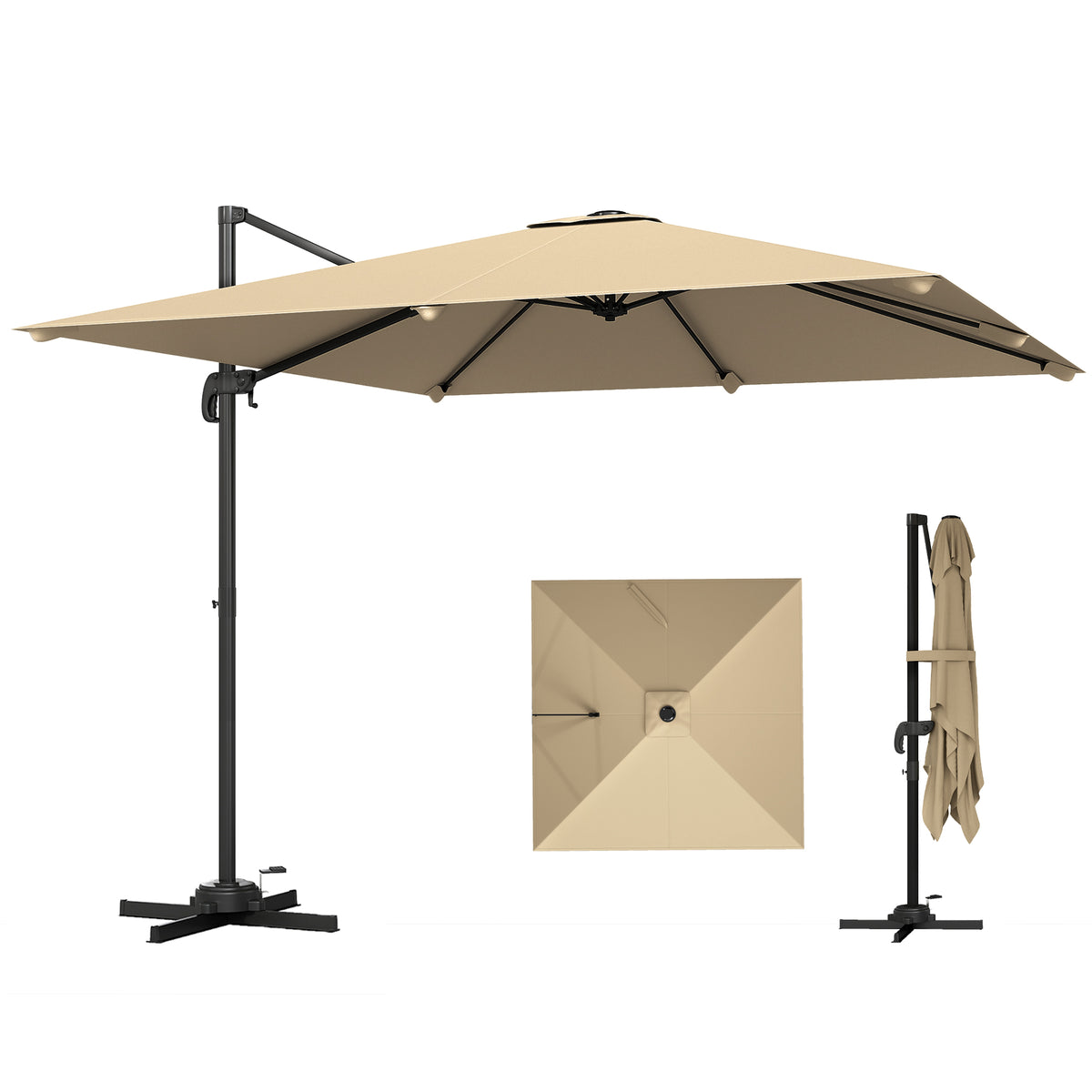 10 FT Patio Umbrella, UPF 30+ Shade with Crank Handle, Khaki-Patio Umbrellas-DECOROLALA
