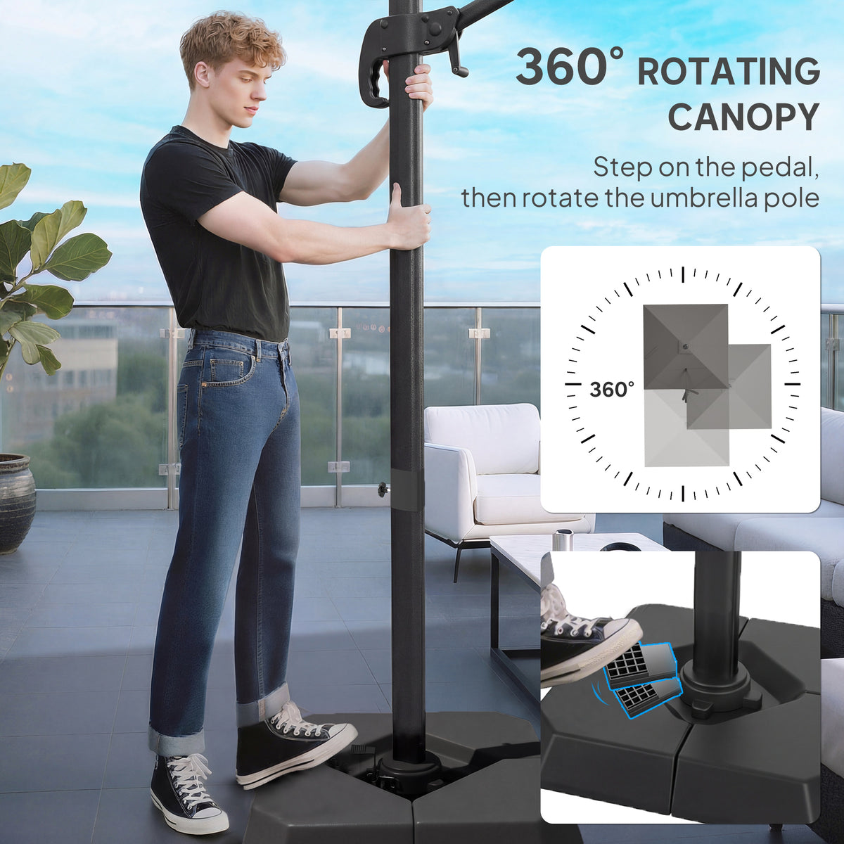 10 FT Patio Umbrella with Base, Outdoor Offset Cantilever Umbrella with Crank Handle and Tilt, 360Á Rotation-Cantilever Umbrellas-DECOROLALA