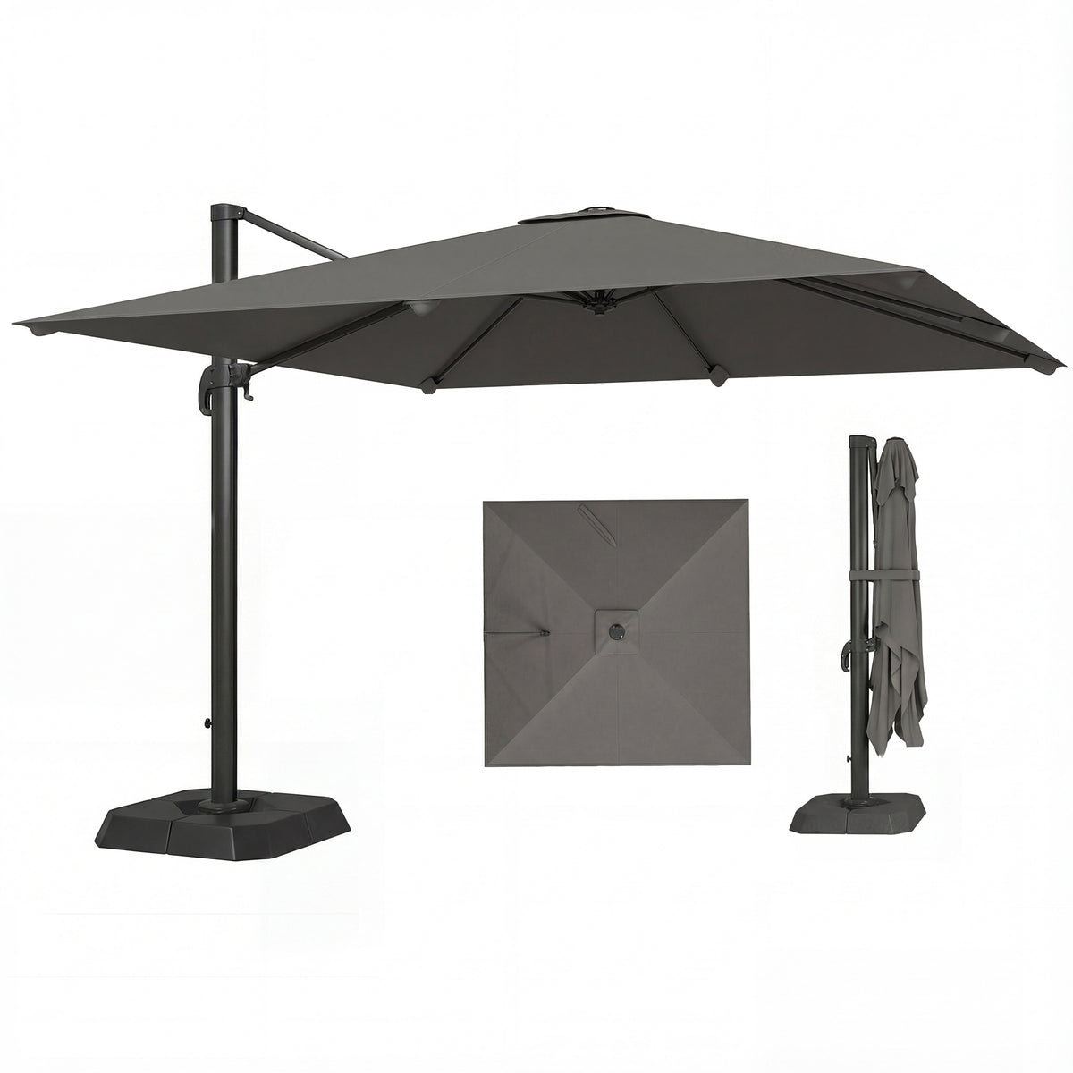 10 FT Patio Umbrella with Base, Outdoor Offset Cantilever Umbrella with Crank Handle and Tilt, 360Á Rotation-Cantilever Umbrellas-DECOROLALA