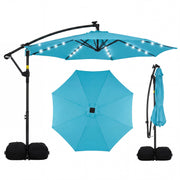 10 FT Solar LED Offset Cantilever Patio Umbrella Hanging Outdoor Market Umbrella-Turquoise-Outdoor Umbrellas-DECOROLALA