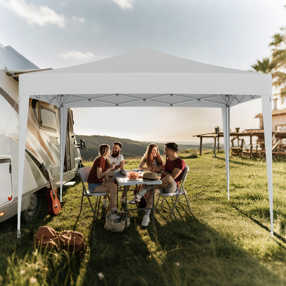 10 FT x 10 FT Pop-Up Canopy Tent Easy Setup Instant Folding Shelter with Mesh Netting-Beige-Canopies-DECOROLALA