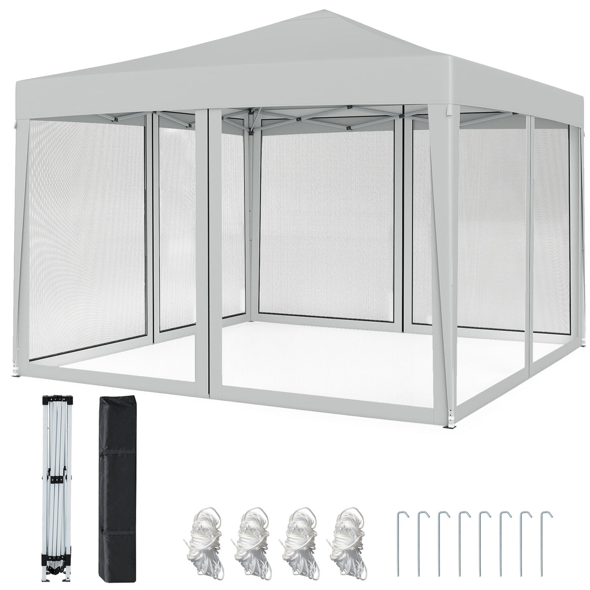 10 FT x 10 FT Pop-Up Canopy Tent Easy Setup Instant Folding Shelter with Mesh Netting-Beige-Canopies-DECOROLALA