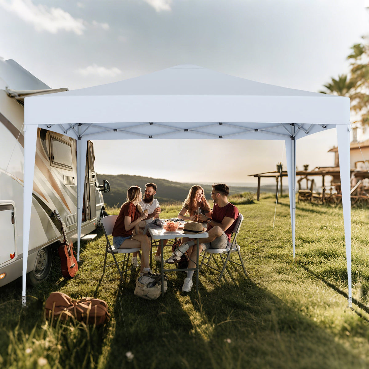 10 FT x 10 FT Pop-Up Canopy Tent Easy Setup Instant Folding Shelter with Mesh Netting-White-Canopies-DECOROLALA