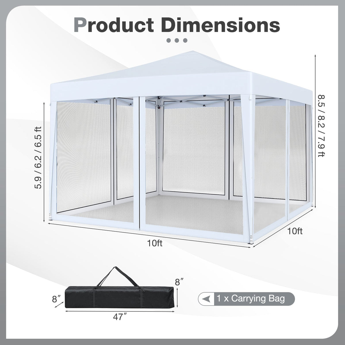 10 FT x 10 FT Pop-Up Canopy Tent Easy Setup Instant Folding Shelter with Mesh Netting-White-Canopies-DECOROLALA