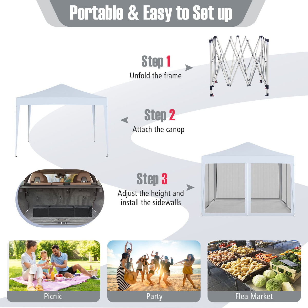 10 FT x 10 FT Pop-Up Canopy Tent Easy Setup Instant Folding Shelter with Mesh Netting-White-Canopies-DECOROLALA