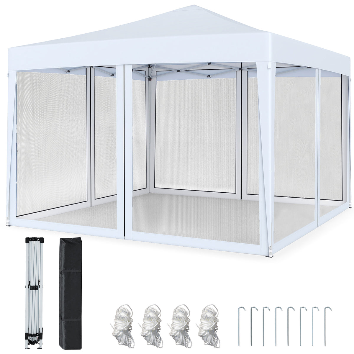 10 FT x 10 FT Pop-Up Canopy Tent Easy Setup Instant Folding Shelter with Mesh Netting-White-Canopies-DECOROLALA