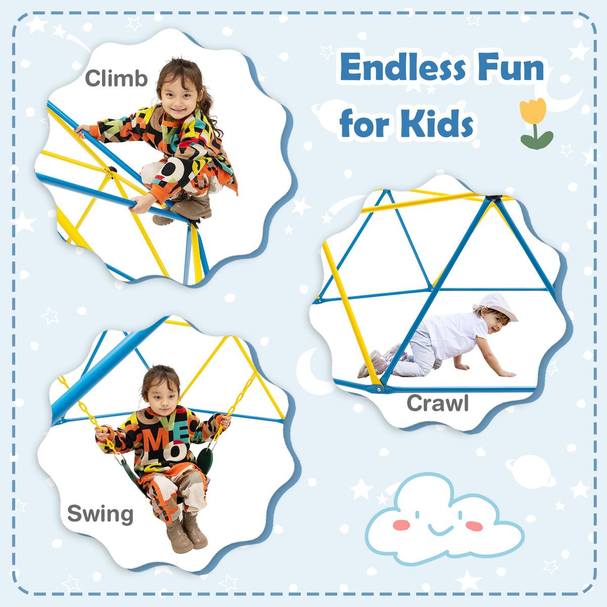 10 Feet Dome Climber with Swing and 800 Lbs Load Capacity