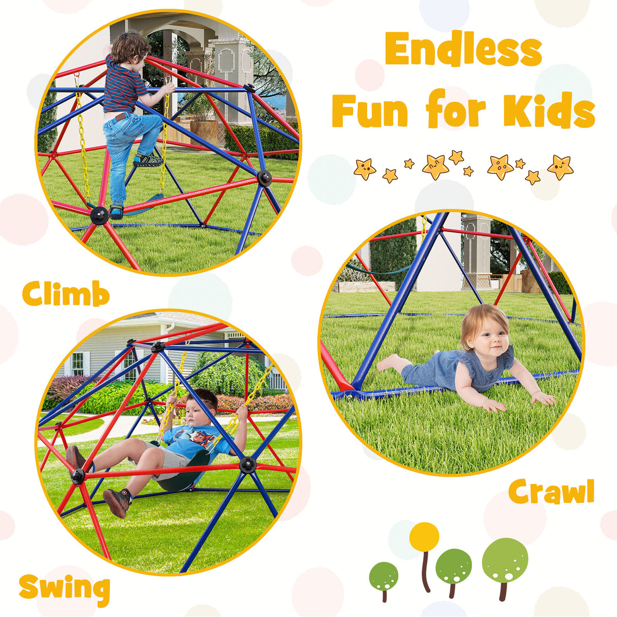 10 Feet Dome Climber with Swing and 800 Lbs Load Capacity