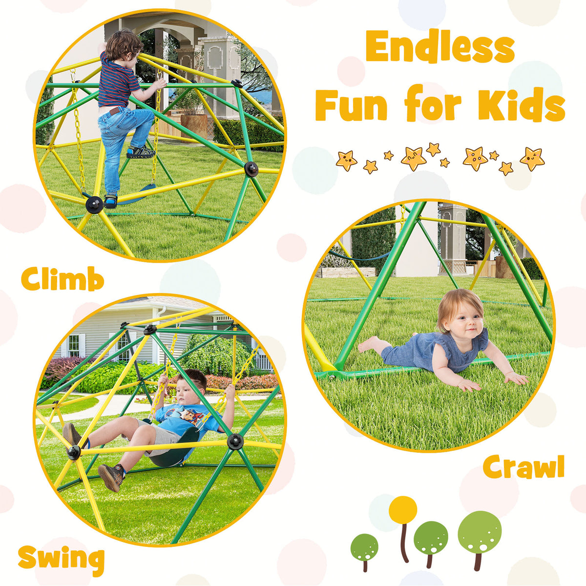 10 Feet Dome Climber with Swing and 800 Lbs Load Capacity