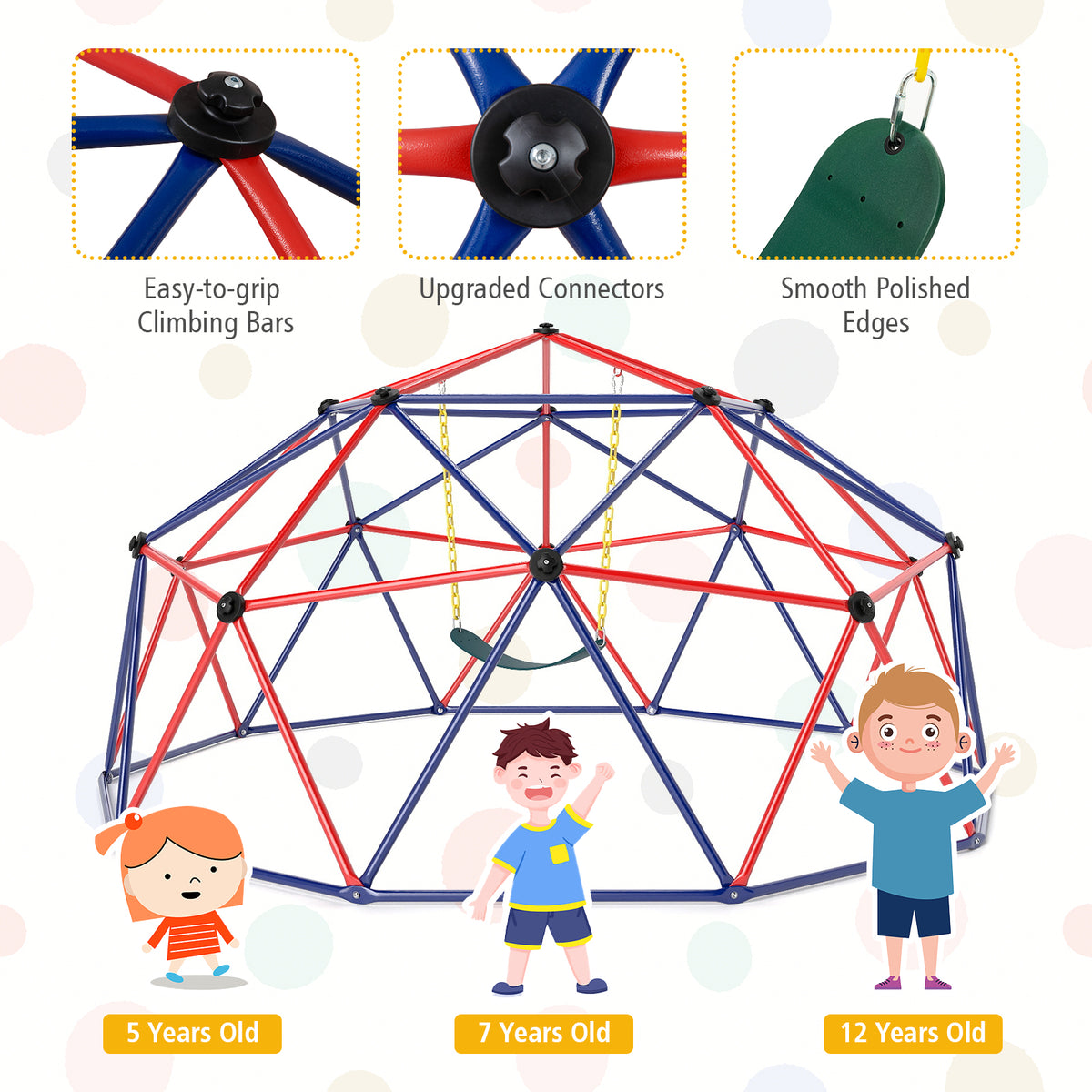 10 Feet Dome Climber with Swing and 800 Lbs Load Capacity