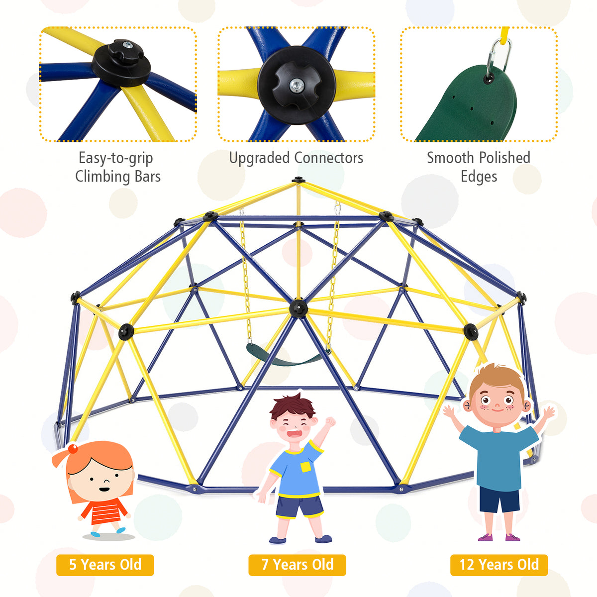 10 Feet Dome Climber with Swing and 800 Lbs Load Capacity