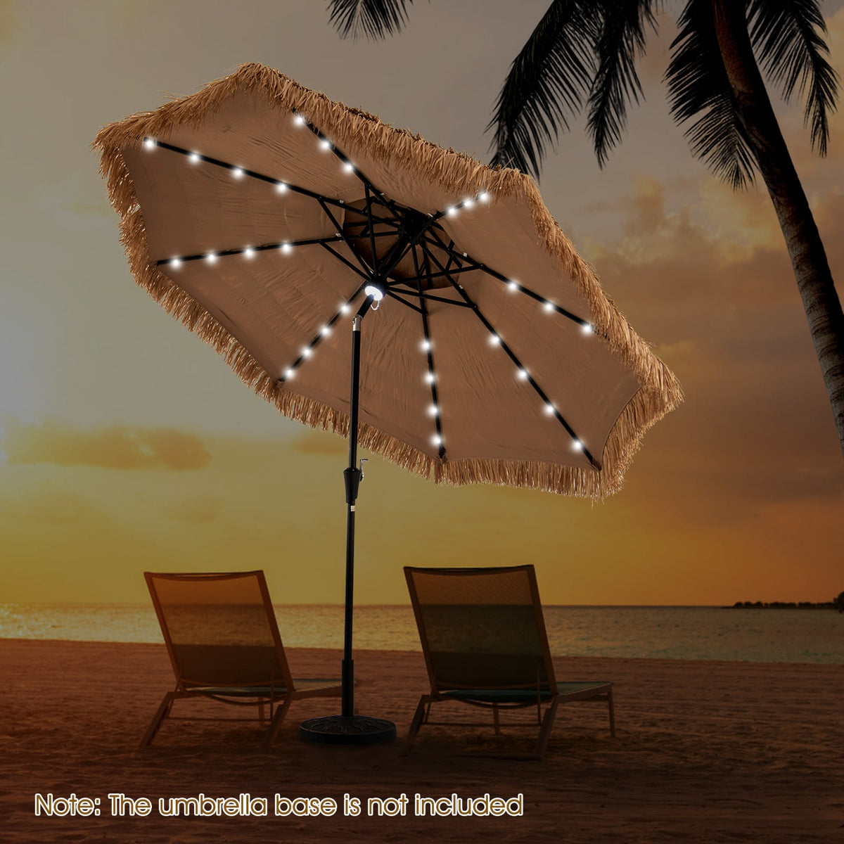 10 Feet Hawaiian Style Solar Lighted Thatched Tiki Patio Umbrella-Outdoor Umbrellas-DECOROLALA