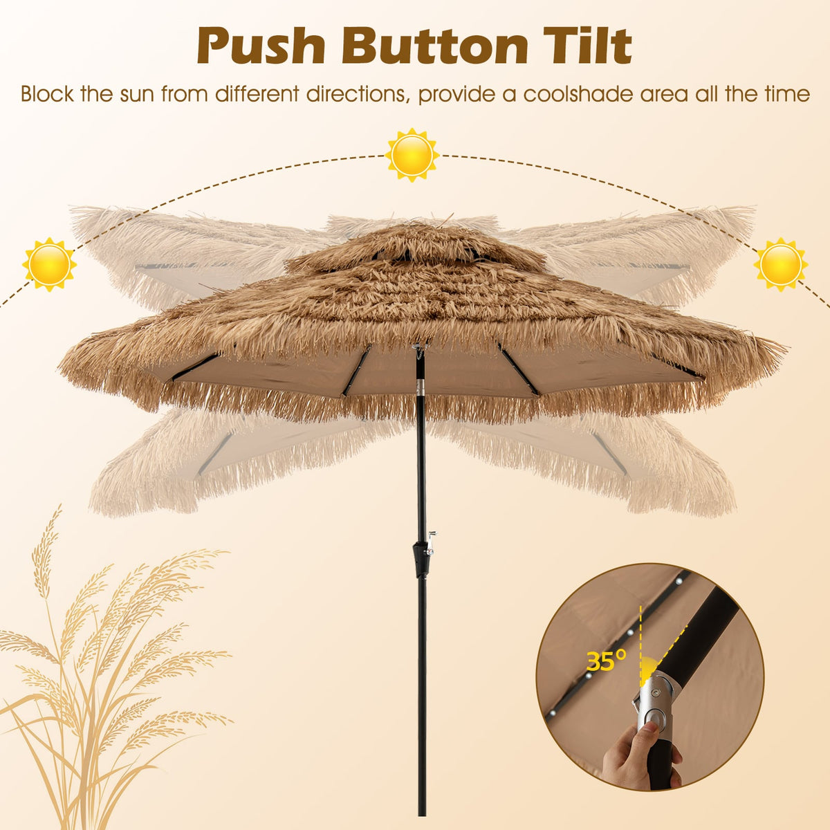 10 Feet Hawaiian Style Solar Lighted Thatched Tiki Patio Umbrella-Outdoor Umbrellas-DECOROLALA
