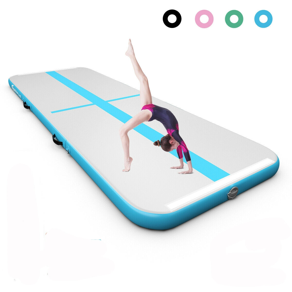 10 Feet Inflatable Gymnastics Tumbling Mat with Pump-Navy-Yoga & Gym Mats-DECOROLALA