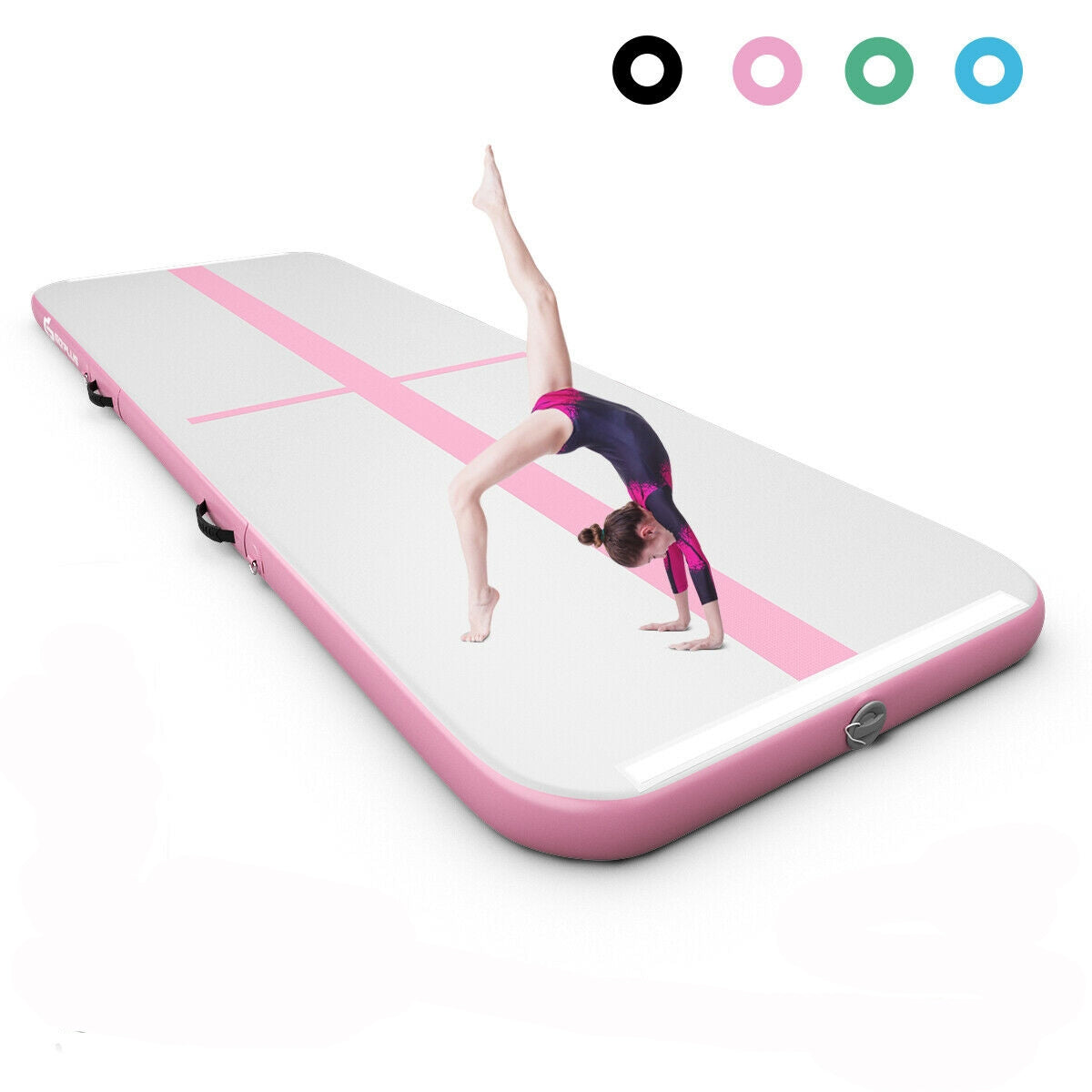 10 Feet Inflatable Gymnastics Tumbling Mat with Pump-Pink-Yoga & Gym Mats-DECOROLALA