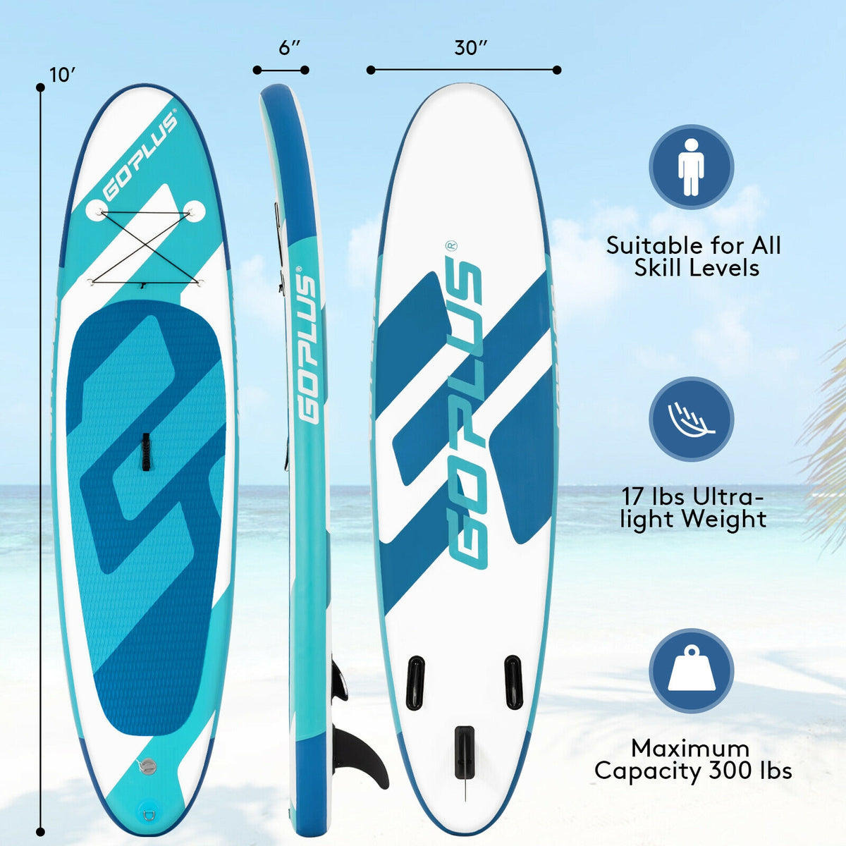 10 Feet Inflatable Stand Up Paddle Board 6 Inch Thick with Backpack Leash Aluminum Paddle-Surfing-DECOROLALA