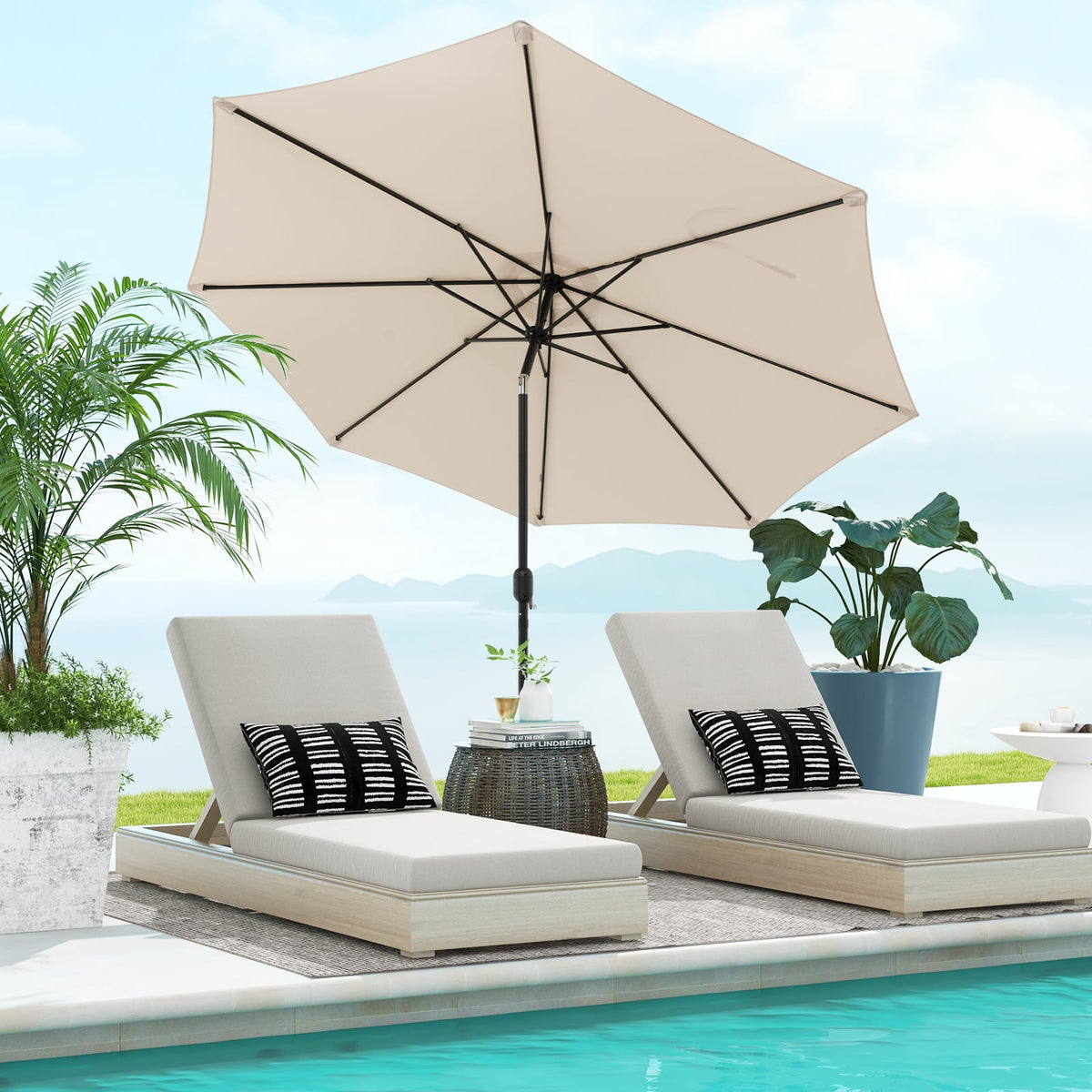 10 Feet Outdoor Patio Umbrella with Tilt Adjustment and Crank-Beige-Outdoor Umbrellas-DECOROLALA