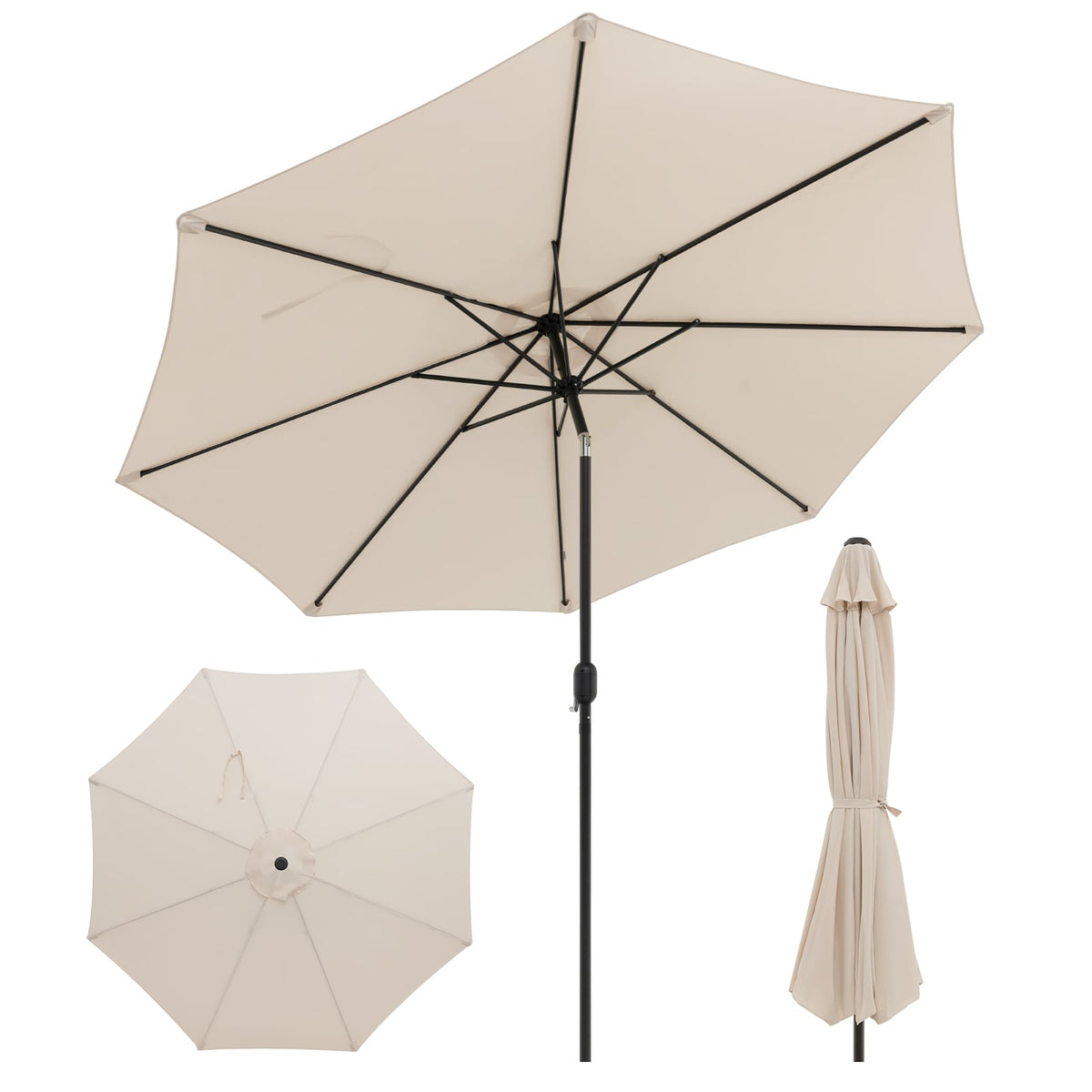 10 Feet Outdoor Patio Umbrella with Tilt Adjustment and Crank-Beige-Outdoor Umbrellas-DECOROLALA
