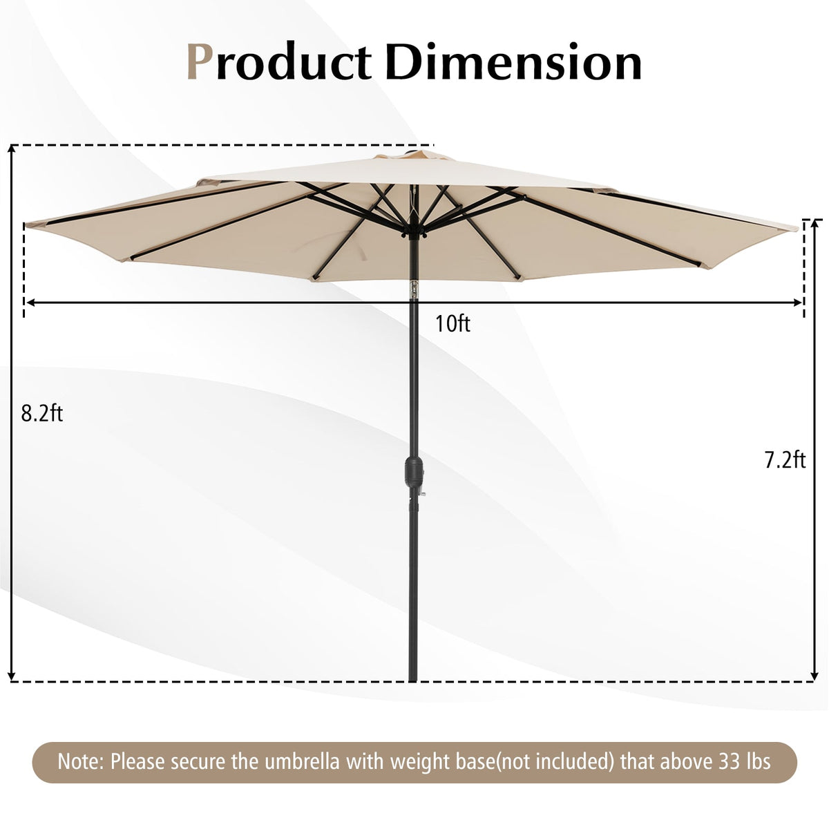 10 Feet Outdoor Patio Umbrella with Tilt Adjustment and Crank-Beige-Outdoor Umbrellas-DECOROLALA