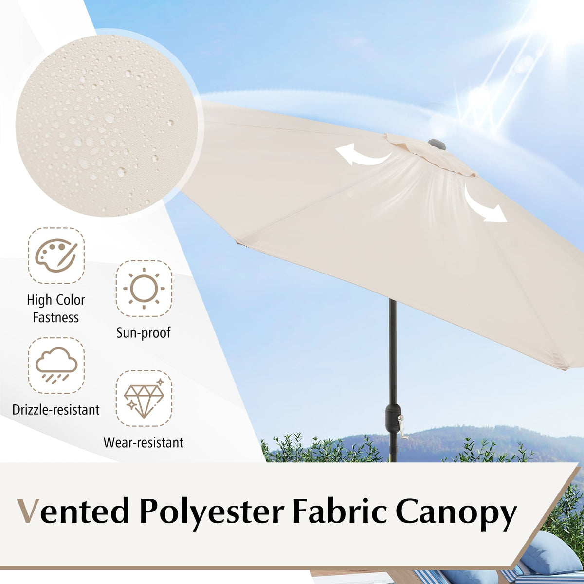 10 Feet Outdoor Patio Umbrella with Tilt Adjustment and Crank-Beige-Outdoor Umbrellas-DECOROLALA