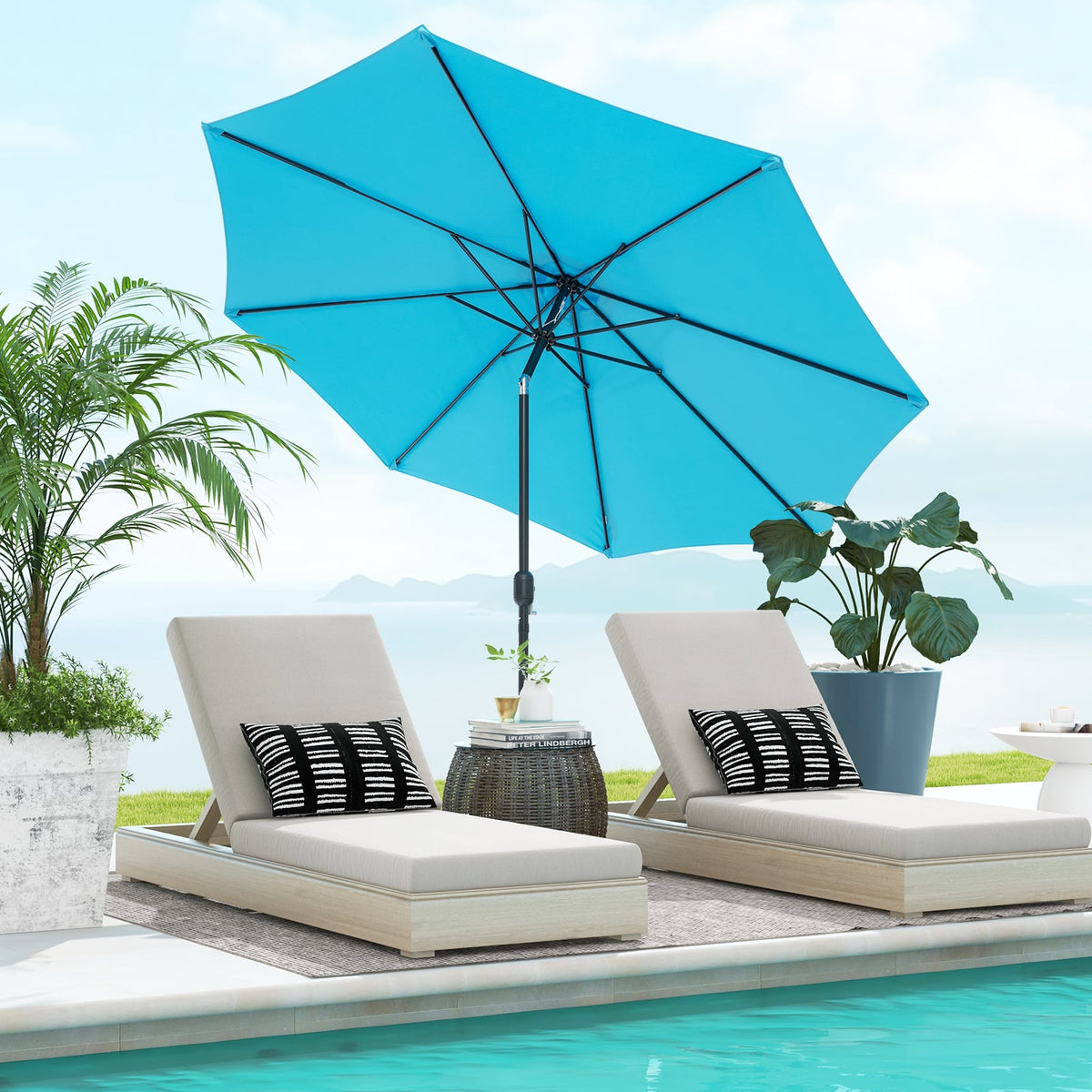 10 Feet Outdoor Patio Umbrella with Tilt Adjustment and Crank-Blue-Outdoor Umbrellas-DECOROLALA