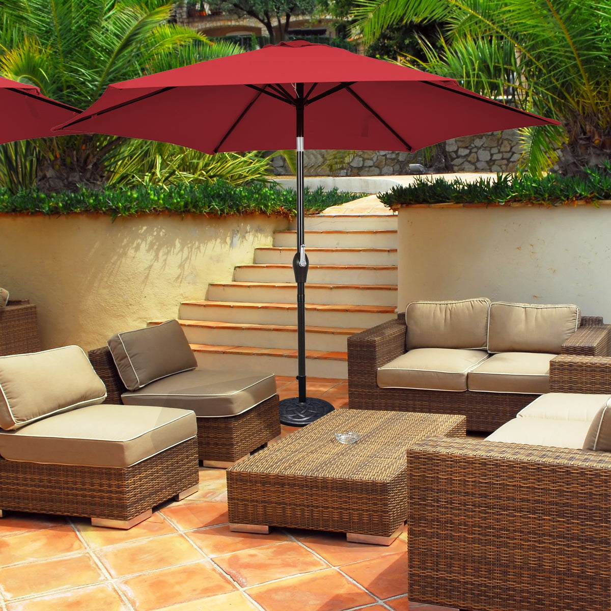10 Feet Outdoor Patio Umbrella with Tilt Adjustment and Crank-Burgundy-Outdoor Umbrellas-DECOROLALA