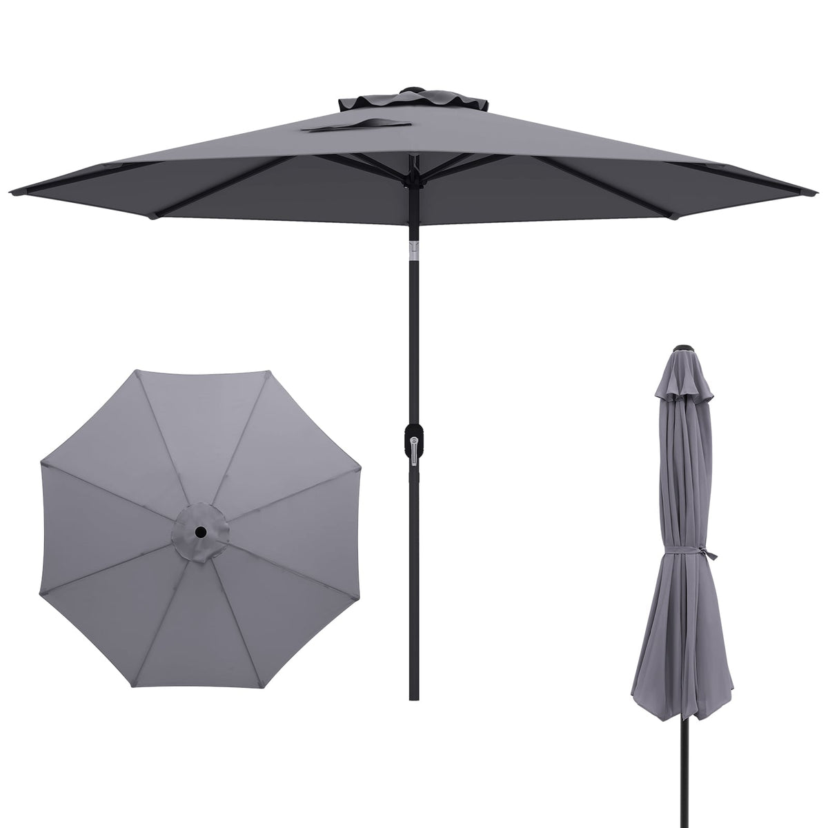 10 Feet Outdoor Patio Umbrella with Tilt Adjustment and Crank-Gray-Outdoor Umbrellas-DECOROLALA