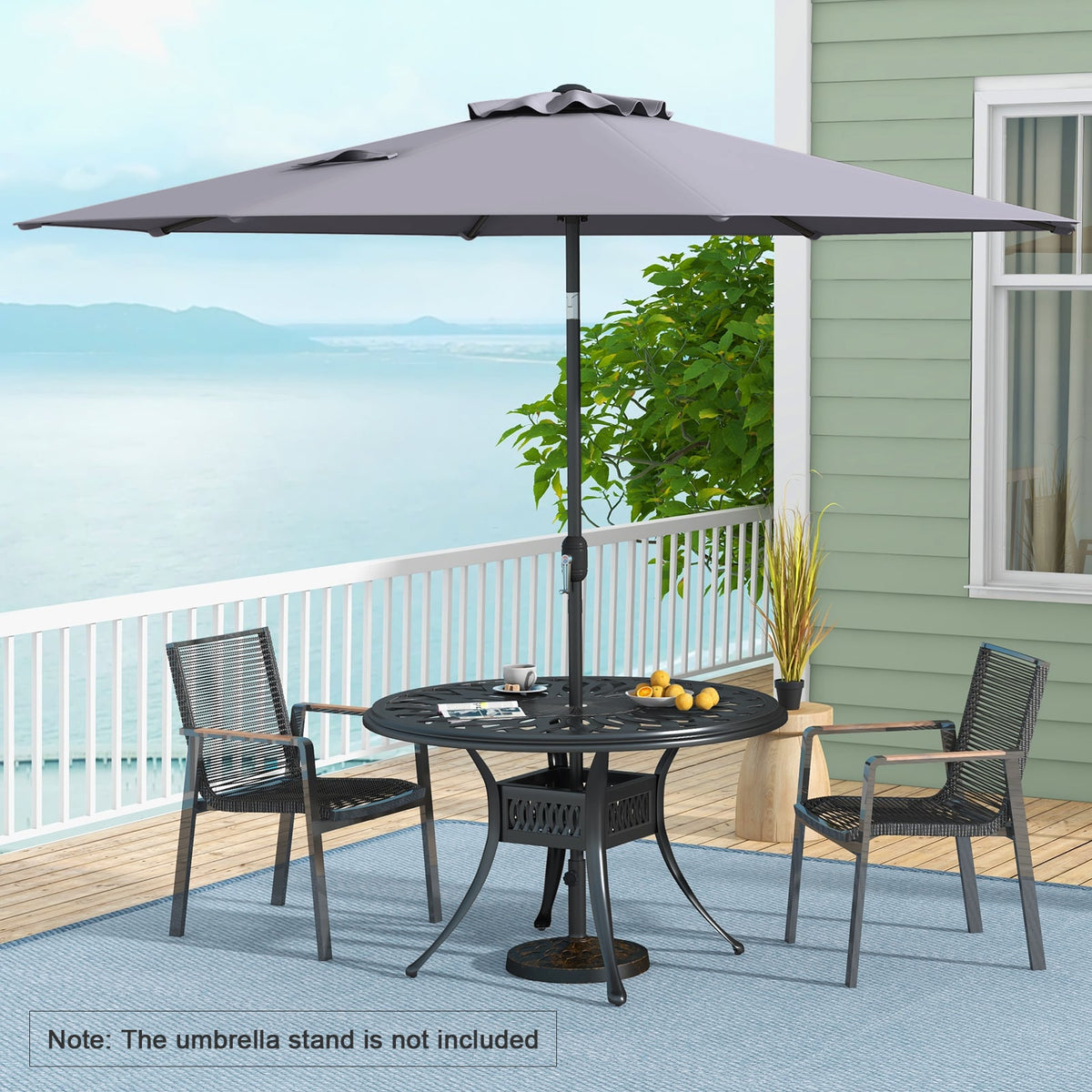 10 Feet Outdoor Patio Umbrella with Tilt Adjustment and Crank-Gray-Outdoor Umbrellas-DECOROLALA