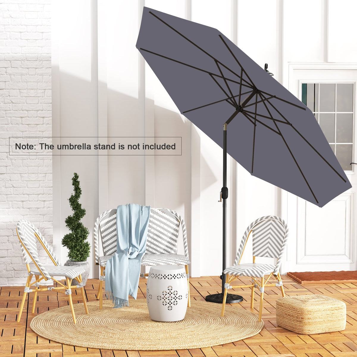 10 Feet Outdoor Patio Umbrella with Tilt Adjustment and Crank-Gray-Outdoor Umbrellas-DECOROLALA