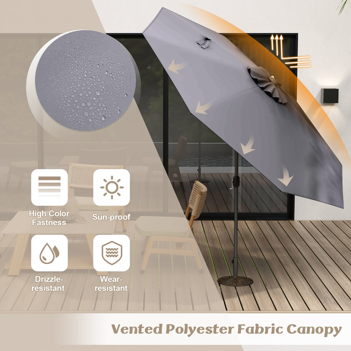 10 Feet Outdoor Patio Umbrella with Tilt Adjustment and Crank-Gray-Outdoor Umbrellas-DECOROLALA