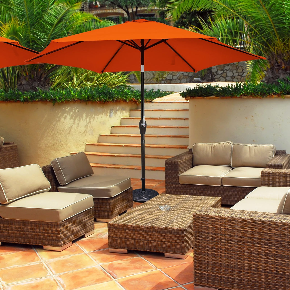 10 Feet Outdoor Patio Umbrella with Tilt Adjustment and Crank-Orange-Outdoor Umbrellas-DECOROLALA