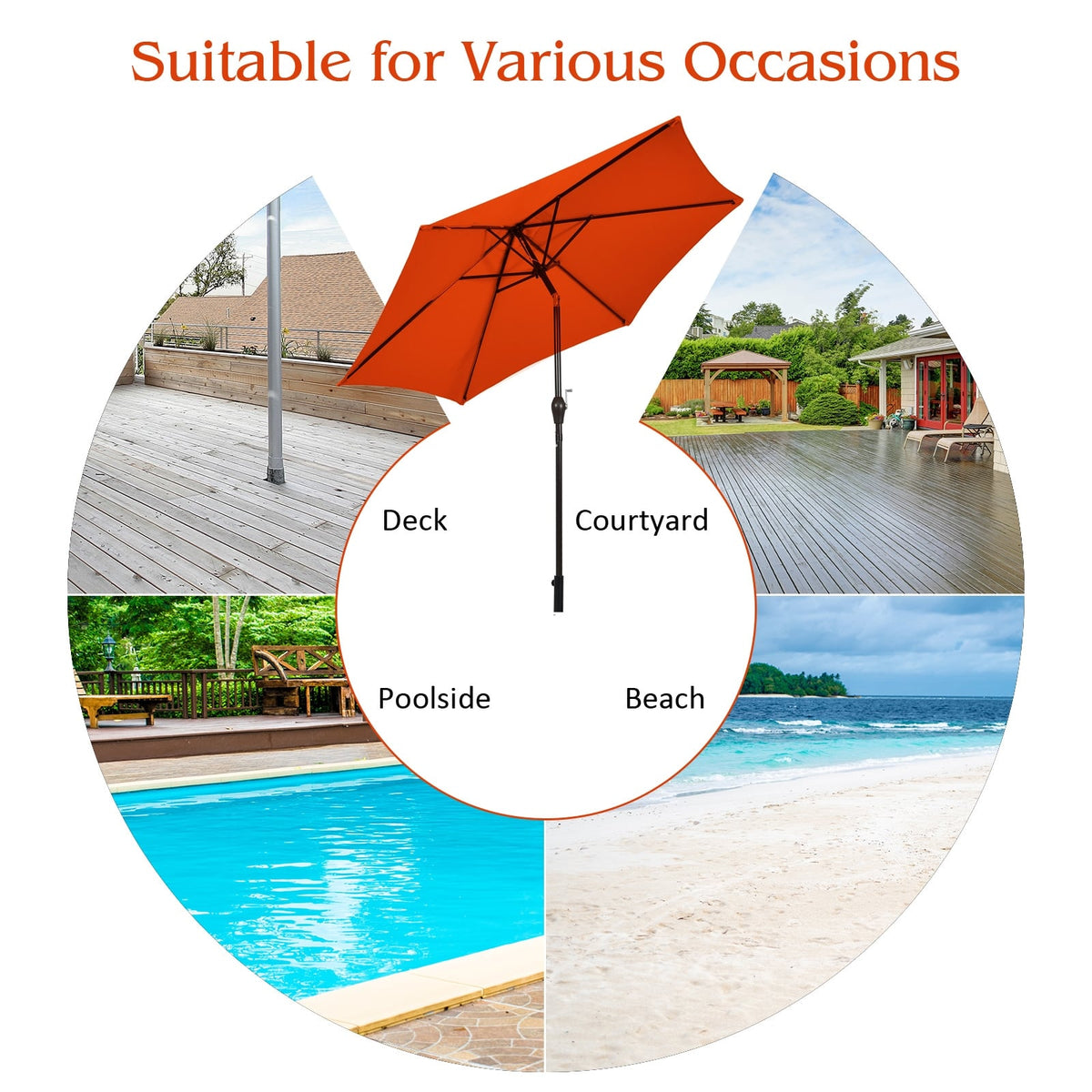 10 Feet Outdoor Patio Umbrella with Tilt Adjustment and Crank-Orange-Outdoor Umbrellas-DECOROLALA