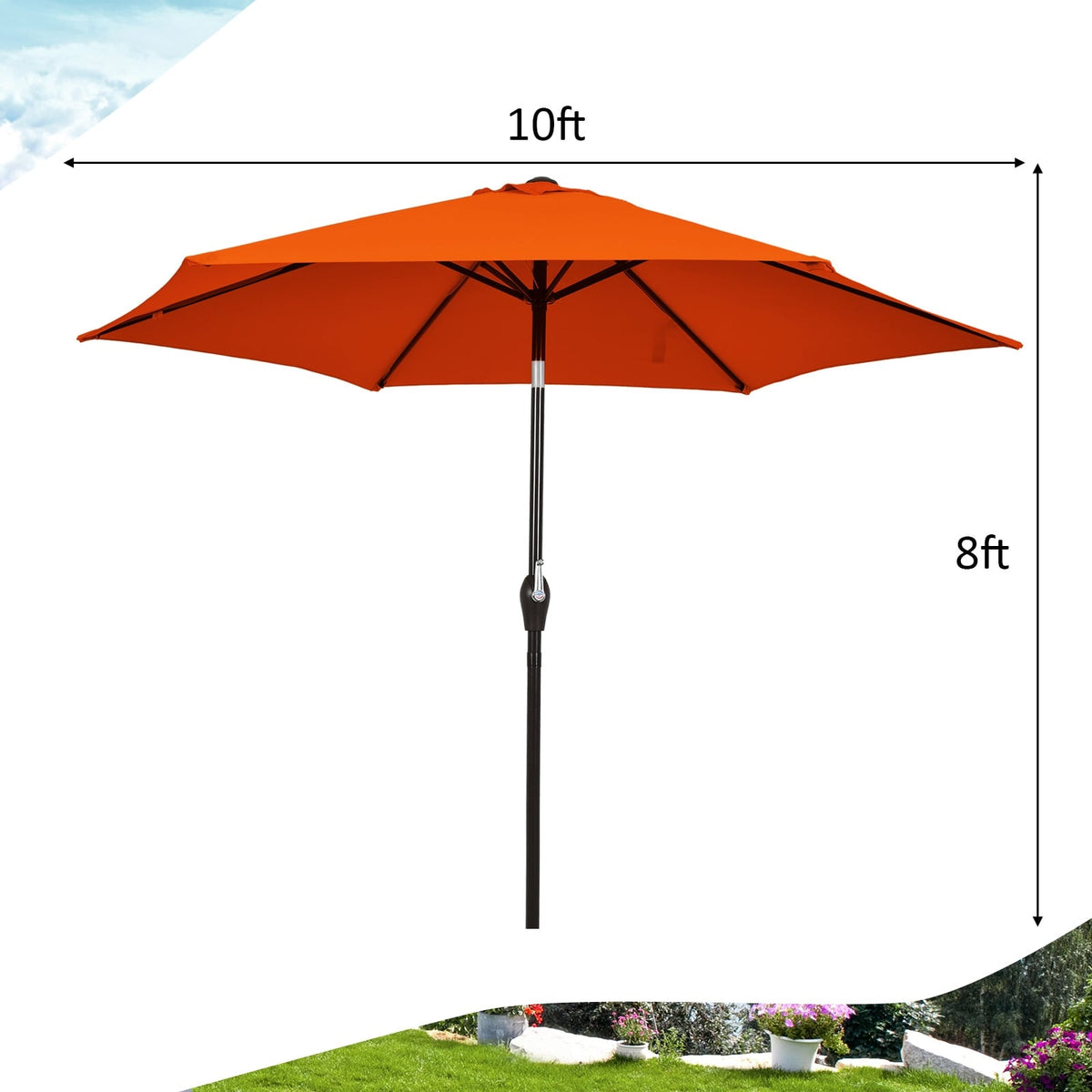 10 Feet Outdoor Patio Umbrella with Tilt Adjustment and Crank-Orange-Outdoor Umbrellas-DECOROLALA