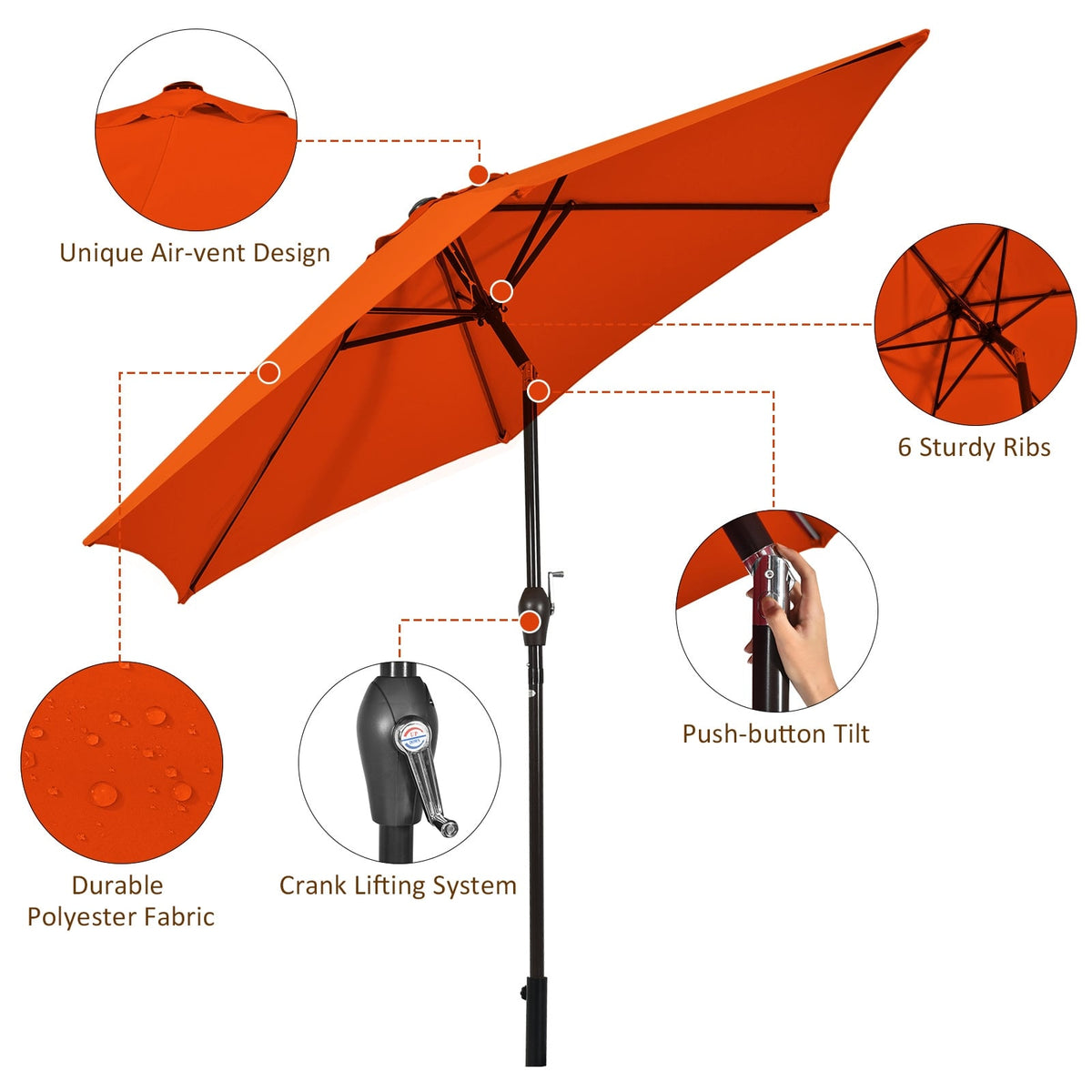 10 Feet Outdoor Patio Umbrella with Tilt Adjustment and Crank-Orange-Outdoor Umbrellas-DECOROLALA