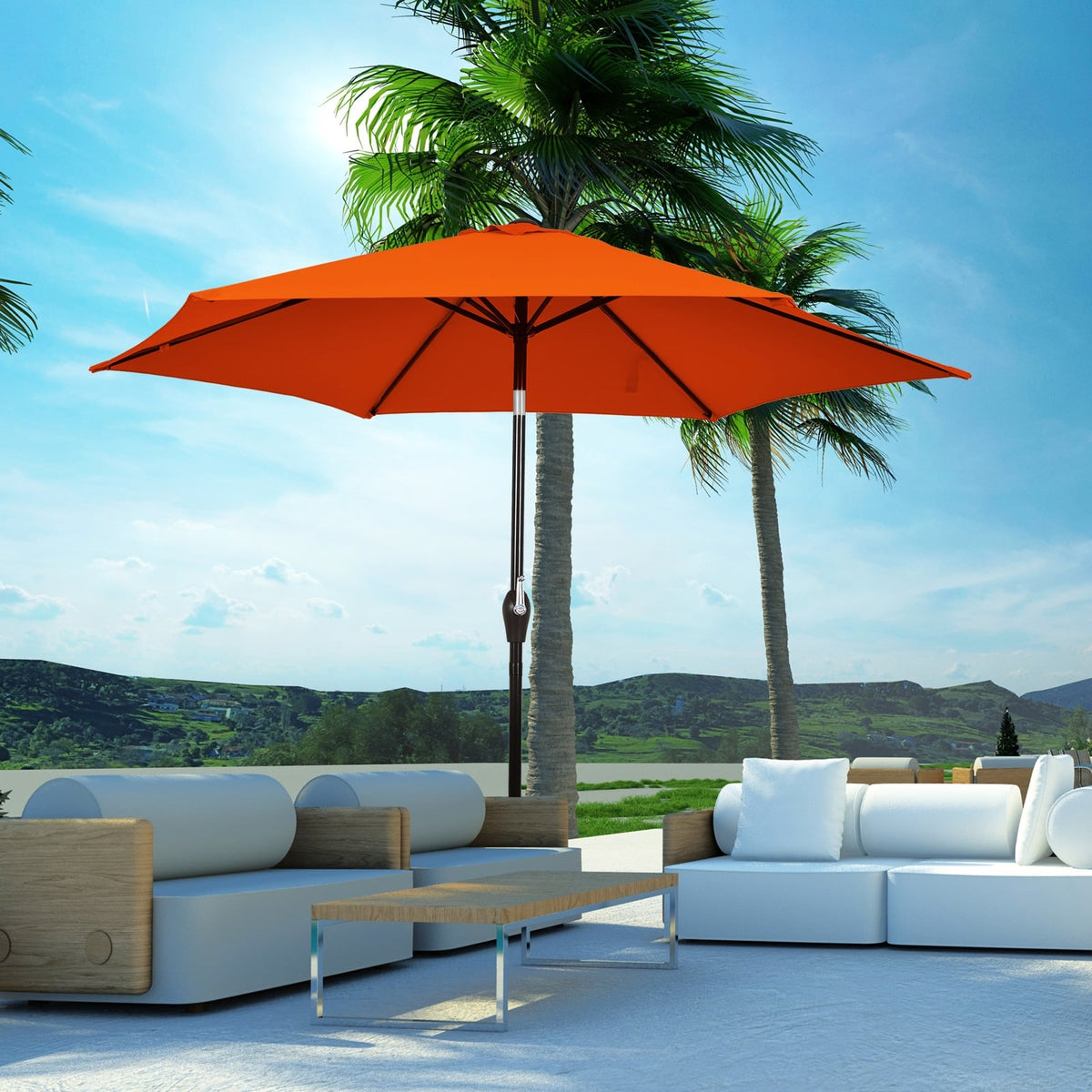10 Feet Outdoor Patio Umbrella with Tilt Adjustment and Crank-Orange-Outdoor Umbrellas-DECOROLALA