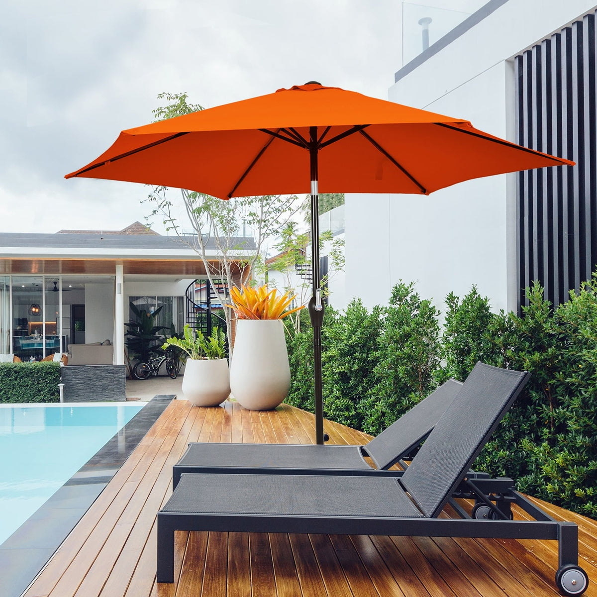 10 Feet Outdoor Patio Umbrella with Tilt Adjustment and Crank-Orange-Outdoor Umbrellas-DECOROLALA