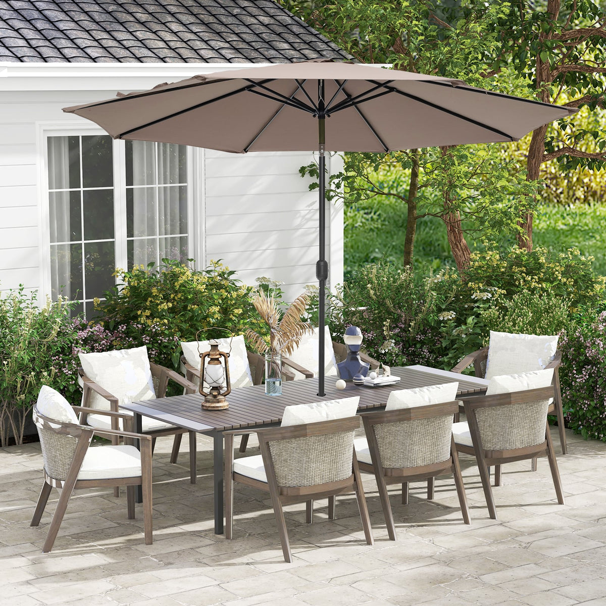 10 Feet Outdoor Patio Umbrella with Tilt Adjustment and Crank-Tan-Outdoor Umbrellas-DECOROLALA