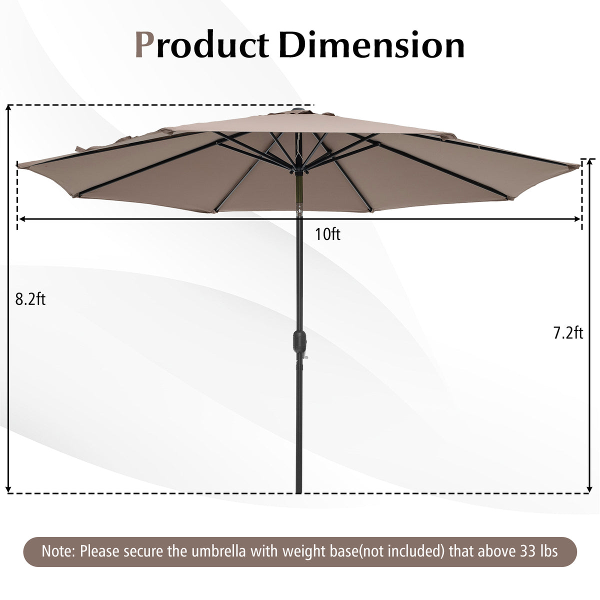 10 Feet Outdoor Patio Umbrella with Tilt Adjustment and Crank-Tan-Outdoor Umbrellas-DECOROLALA
