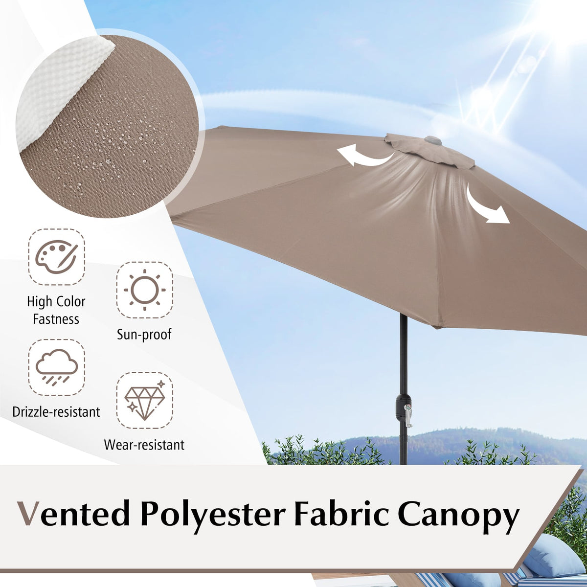 10 Feet Outdoor Patio Umbrella with Tilt Adjustment and Crank-Tan-Outdoor Umbrellas-DECOROLALA