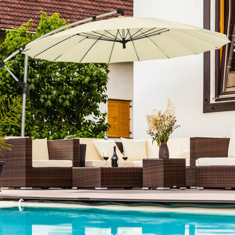 10 Feet Patio Offset Umbrella Market Hanging Umbrella for Backyard Poolside Lawn Garden-Beige-Outdoor Umbrellas-DECOROLALA
