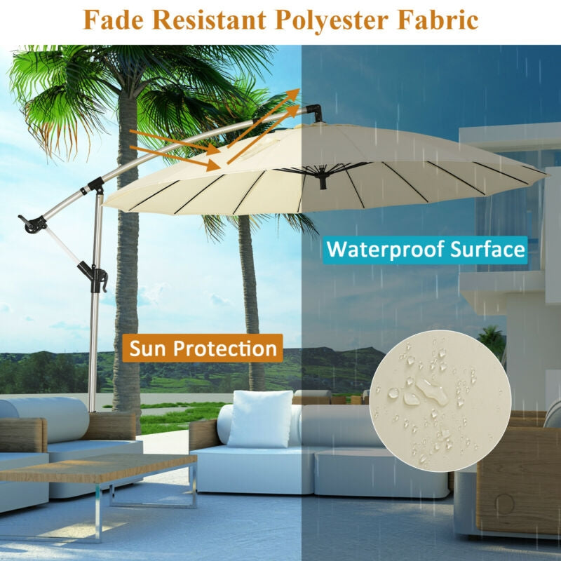 10 Feet Patio Offset Umbrella Market Hanging Umbrella for Backyard Poolside Lawn Garden-Beige-Outdoor Umbrellas-DECOROLALA