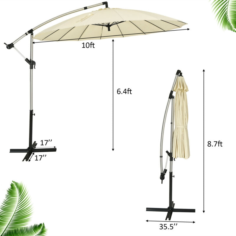 10 Feet Patio Offset Umbrella Market Hanging Umbrella for Backyard Poolside Lawn Garden-Beige-Outdoor Umbrellas-DECOROLALA