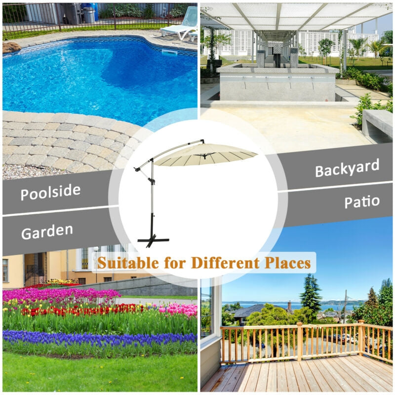 10 Feet Patio Offset Umbrella Market Hanging Umbrella for Backyard Poolside Lawn Garden-Beige-Outdoor Umbrellas-DECOROLALA