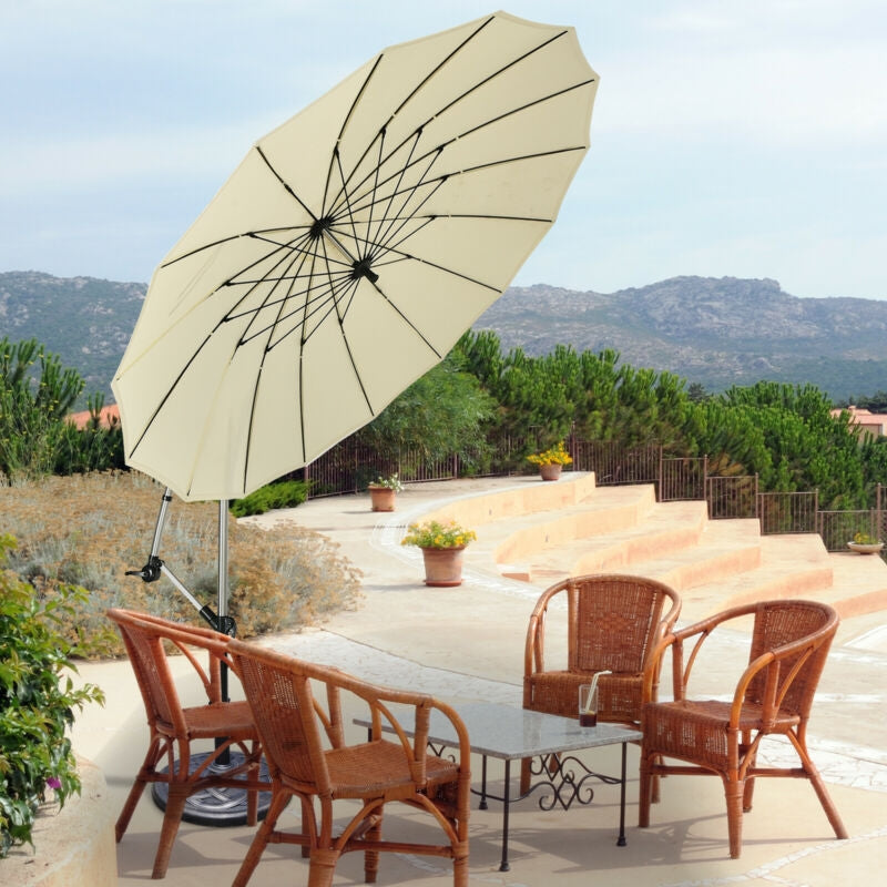 10 Feet Patio Offset Umbrella Market Hanging Umbrella for Backyard Poolside Lawn Garden-Beige-Outdoor Umbrellas-DECOROLALA